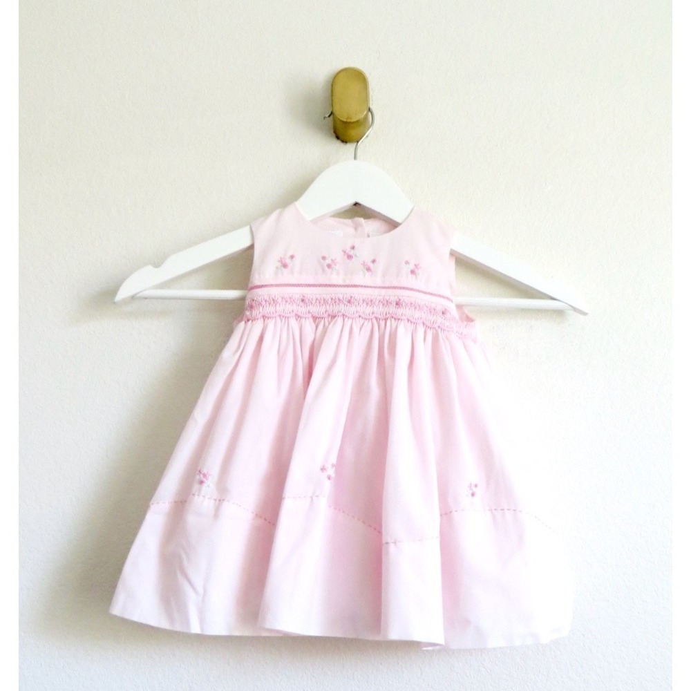 NEW! Sarah Louise England Smocked Embroidered Floral Dress Beaded Pink 6 mnth